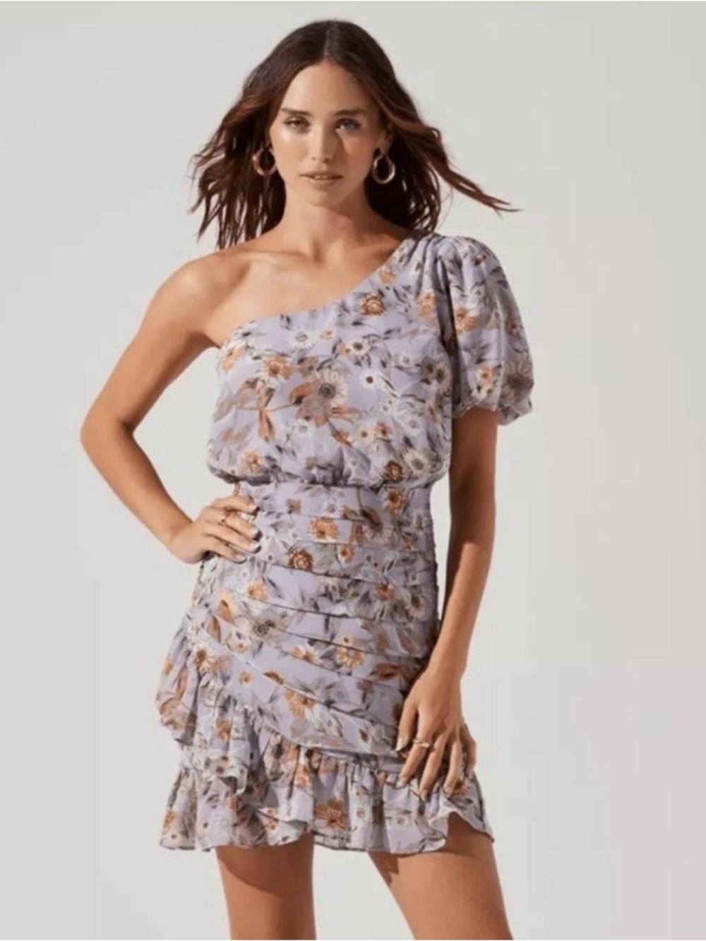 NWT | ASTR Lavender Multi Floral One Shoulder Dress | Size L | Fit M